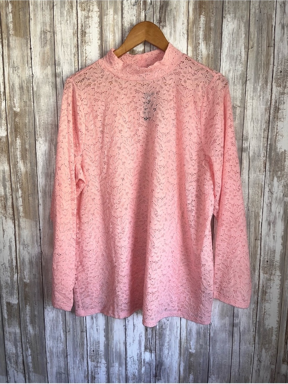 NWT Torrid Stretch Lace Mock Neck Top Almond Blossom Pink 2X 18 20 - Picture 2 of 5